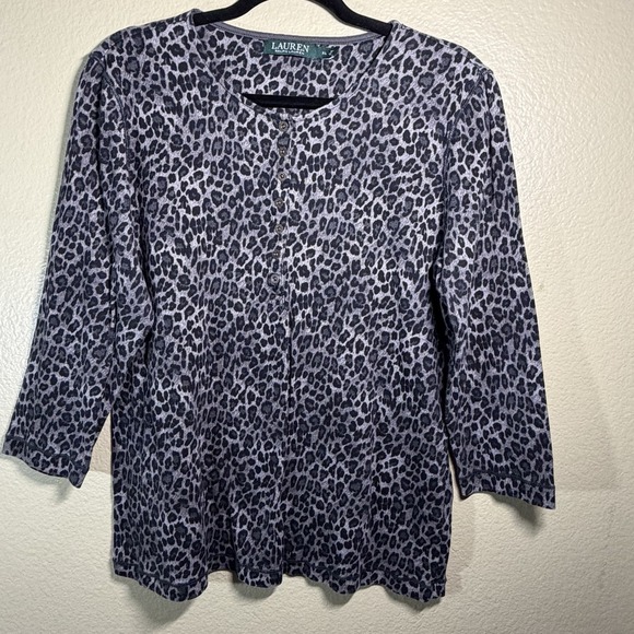 Lauren Ralph Lauren Tops - Lauren Ralph‎ Lauren Leopard Print Henley Knit Top 3/4 Sleeve Size XL